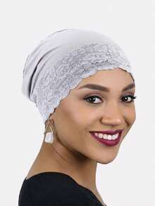 1pc Women's Lace Trim Beanie Hat, Muslim Headscarf, Sleep Cap, Suitable For Daily Use - Multicolor - View 9