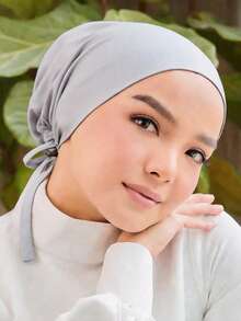 1pc Women's Fashionable Solid Color Elastic Headband Scarf, Versatile Headwrap For Daily Wear - Light Grey - View 8