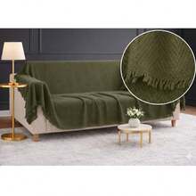 Non-Slip Tassel Sofa Cover – 100% Cotton – 170*200 Cm – Soft And Comfortable, Made In Türkiye - Green - View 5