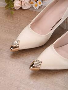 2 chiếc (1 cặp) Miếng bảo vệ mũi giày cao gót màu vàng, bạc, xám kim loại, đen, phụ kiện sửa chữa mũi giày, trang trí mũi giày bằng kim loại, che khuyết điểm mũi giày, bảo vệ giày chống mài mòn, làm mới giày cũ tức thì. - Vàng - Xem 4