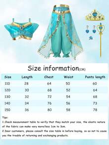 Disfraz de Princesa Jasmine para Halloween - Traje de danza del vientre con lámpara para niños - Azul - Ver 7