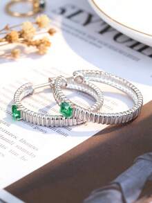 1对925纯银心形吊坠耳环，镶嵌红色立方氧化锆，法式时尚优雅，适合女性在派对、度假和日常通勤时佩戴，是精致的情人节耳环礼物。 - 銀色 - 查看 3