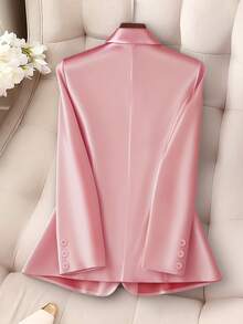 HOMEYEE Blazer Collar Long Sleeve Shirt, Suitable For Spring, Summer, Autumn And Winter, Elegant Casual Formal Wear, Business Office OL Outfit, Plus Size Pink - Pink - View 2