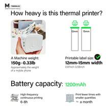 Marklife M1 Mini Label Printer, Bluetooth Label Printer, Wavy Texture, With Label Tape, Suitable For Smartphone Label Printing, Easy To Use, Suitable For Children, School Supplies, Home, Business Office Supplies, Convenient Organization (Rechargeable) - White - View 5