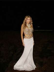 ZHENGHEN 1件装女士珍珠水钻身体链上装 - 时尚项链、胸链和腰链，适合夜店派对装扮 - 透明白 - 查看 3