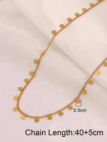 1pc Stainless Steel Round Tassel Chain Necklace For Women Fashion 18K Gold Plated Choker Necklaces Waterproof Jewelry - Necklace - View 5