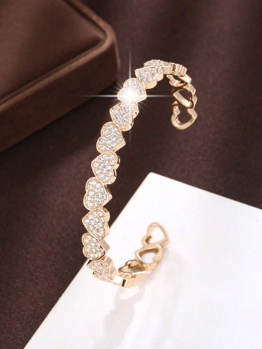 1 chiếc vòng tay hình trái tim đính đá Zirconia thiết kế độc đáo, tinh tế, có thể điều chỉnh kích thước, mang lại cảm giác sang trọng cho nữ, phù hợp để đeo hàng ngày và hẹn hò. - vòng đeo tay - Xem 1