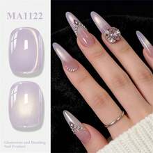 MEET ACROSS 1pc Golden Silk Milky Cat Eye Gel Nail Polish , 7ml Gold Light Jelly Glass Beads Effect Cat Magnetic Gel Polish , Semi Permanent Soak Off UV Gel Varnish For Summer Nails, Manicure Nail Art DIY For Home And Salon Nail Supplies - 淡紫色 - 查看 4