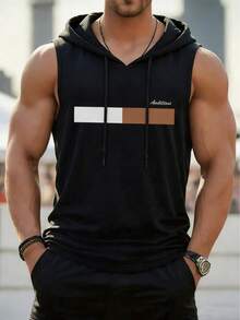 Men's Summer Fashion Casual Drawstring Hooded Vest - Black - View 1