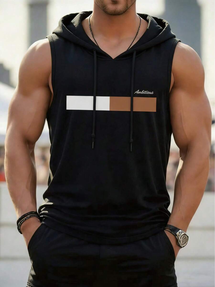 Men's Summer Fashion Casual Drawstring Hooded Vest - màu đen - Xem 1