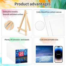 5 Pack 5.9In Canvas Boards For Painting, Art Canvas For Drawing With 20 Brushes &Amp; 5 Paint Trays, Mini Painting Canvas With Easel Set, Painting Kits For Adults &Amp; Kids Party - ColorA - 查看 3