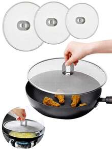 1pc Stainless Steel Spatter Screen Splash Guard Oil Frying Protection Cover, Kitchen Cooking Accessories - Silver - View 3