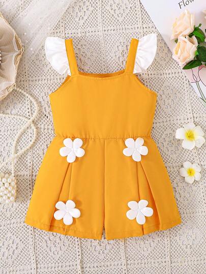 女童白色碎花无袖连体裤，春夏款