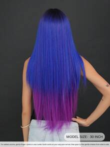 7JHH WIGS Tóc giả dài thẳng ombre xanh hồng cho nữ 30 inch, kiểu dáng thanh lịch, bồng bềnh không mái, rẽ ngôi giữa, sợi tổng hợp chịu nhiệt rất mềm mại, tóc giả đẹp, đầy đặn, thích hợp cho các cô gái thời trang, anime hoặc hóa trang cosplay, lễ hội âm nhạc, khiêu vũ, tiệc tùng, thời trang đường phố. - Màu xanh ombre - Xem 3