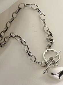 OT Clasp Heart Design Bracelet, Minimalist Elegant Accessory - Silver - View 3