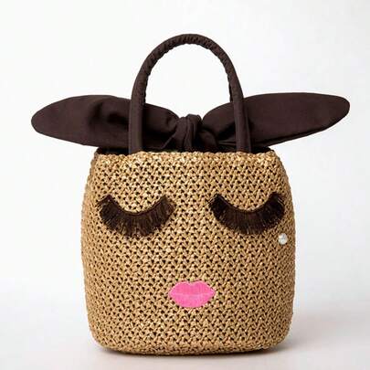 Túi xách nữ dệt thủ công sáng tạo với họa tiết kính đen đỏ - Túi xách thời trang kiểu mở miệng dành cho đi làm, sử dụng hàng ngày và mua sắm, lớp lót polyester, phụ kiện thường ngày, phụ kiện cá tính, bề mặt có họa tiết.