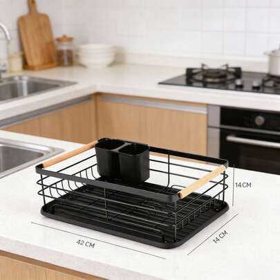Multifunktionales Küchengeschirrgestell, aufrechter Abtropfkorb mit Abtropfschale, Geschirrtrockengestell, Aufbewahrungsgestell für Haushaltsbecher, Schüsseln, Teller, Essstäbchen, Messer und Schneidebretter, platzsparendes, abnehmbares Geschirrgestell – Geschirrgestell aus Kunststoff, geeignet für Küchen, Wohnmobile, Campervans und Wohnwagen, Abtropfkorb für Küchenspülen, zweistöckiges Geschirrgestell mit Besteckkorb, abnehmbares Geschirrtrockengestell mit Abtropfschale, Küchengeschirr-Aufbewahrungs- und Organisationsset.