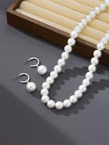 Bộ 3 dây chuyền ngọc trai thủy tinh sang trọng, đa năng, kiểu dáng cổ điển, thích hợp làm quà tặng Ngày của Mẹ và Giáng sinh. - Bạc - Xem 6