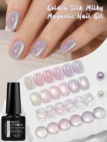 MEET ACROSS 6pcs Golden Silk Milky Cat Eye Gel Nail Polish Set, 7ml Nude Pink Gold Light Jelly Glass Beads Effect Cat Magnetic Gel Polish , Semi Permanent Soak Off UV Gel Varnish For Summer Nails, Manicure Nail Art DIY For Home And Salon Nail Supplies - 彩色 - 查看 3