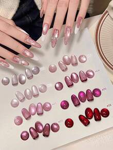 2026春夏新款女士节日礼盒套装，容量12毫升：紫色葡萄泡泡、浅裸粉色、红宝石水晶猫眼、裸色透明、金色粉日记、酒红色乳玉猫眼、玻璃珠水晶猫眼甲油胶。适合四季美甲，搭配底油和亮油使用，需配合UV灯固化。 - 彩色 - 查看 2