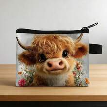 Cartoon Highland Cow Print Coin Purse, Ideal For Carrying Credit Cards, Keys And Earphones In Daily Life, Perfect Zipper Pouch - Multicolor - View 2