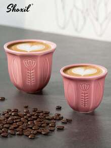 shoxil 1pc Pink Embossed Tulip Ceramic Cup, Middle Eastern Style Coffee Cup, Saudi Style Tea Cup, Water Cup, Matcha Cup, Available In 3 Sizes, Suitable For Home, Restaurant, Yard, Coffee Corner, Ramadan Gift - Cup - View 3
