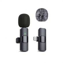Wireless Clip-On Microphone, This Wireless Clip-On Microphone System Features One-Key Recording, Clip Design, USB Type-C Interface, Omnidirectional Polar Pattern, Suitable For Live Streaming, USB Rechargeable Lithium Polymer Battery, Plug And Play Compatibility, Wireless Lavalier Microphone With Windscreen Fur, Suitable For Smartphones, Laptops - Black - View 10