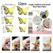 36片3D蝴蝶墙贴，3种尺寸，蝴蝶装饰，适用于派对、礼物、花束、蛋糕装饰、插花、房间装饰（粉色，H型胶随机） - 粉色 - 查看 15