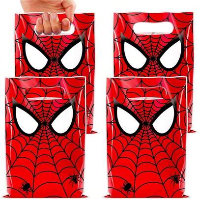 Marvel 10pcs/Set Red Spiderman Birthday Party Gift Bags Spider Theme Plastic Candy Bag Boy Loot Bag For Kids Birthday Party Favors Supplies Decor
