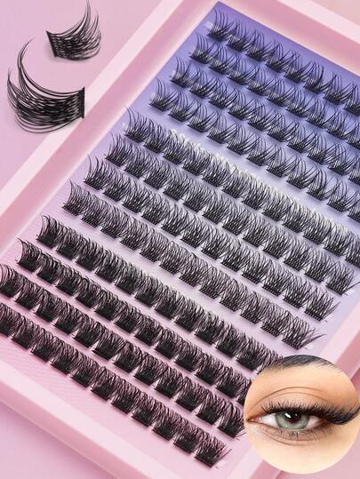 144 Cluster C-Curl Natural Eyelashes, Suitable For Party, Club, Daily Work Meeting. Natural False Eyelashes Fluffy Soft Messy Exaggerated 3D Faux Mink Multi-Layer Mascara Short Thick Lengthening Dramatic Lashes Cosmetics Criss-Cross Wedding Party And Daily Use