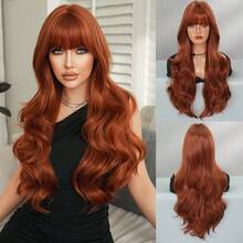 7JHH WIGS Tóc giả màu cam gừng thời trang dành cho nữ, dài 28 inch, kiểu tóc gợn sóng có mái, chất liệu sợi tổng hợp chịu nhiệt mật độ cao, kiểu tóc xoăn gợn sóng tự nhiên màu cam gừng, thích hợp cho các bữa tiệc hàng ngày, hóa trang Halloween, phụ kiện tóc giả không cần keo dán dành cho người mới bắt đầu. - gừng - Xem 13