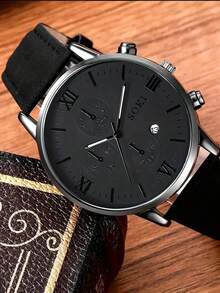 Calendar Quartz Wrist Watch Set, Fashionable 3-Eye Business Watch For Men - one-size - View 4