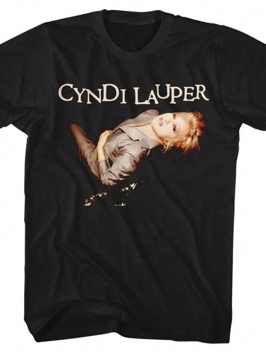 Cyndi Lauper Suit Photo Camiseta Negra Camiseta Holgada Y Transpirable De Verano Para Hombres Y Mujeres. - 黑色2 - 查看 1