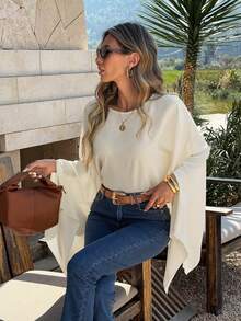 PoPoHouse Women's Summer Elegant Top Round Neck Loose BatwingSleeve For Casual Chic Beach Vacation Party Daily Going Out Outfit Women Apricot Top - Apricot - View 10