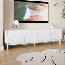 Lowboard, TV Cabinet With Curved, Wave-Shaped Doors, Shelves And TV Stand With Stabilizing Legs - White - View 2