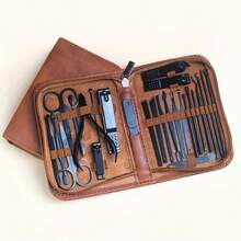 26合1专业美甲美足工具套装 - 完整指甲护理套装，带收纳盒，多功能工具（指甲钳、角质推、去死皮器、剪刀），男女通用，便携式旅行美容套装 - 棕色 - 查看 7