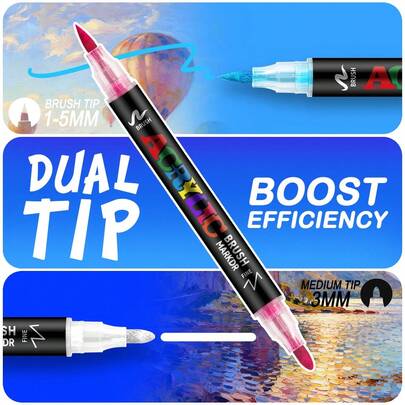 12/24/36/48/60/80/100/120 Colors Dual-Tip Acrylic Marker Pens, Paper Box/Stacking Box, Premium Acrylic Paint Markers, Suitable For Wood, Canvas, Stone, Rock Painting, Glass, Ceramic, DIY Crafts, Student Drawing & Graffiti, Back To School Gift