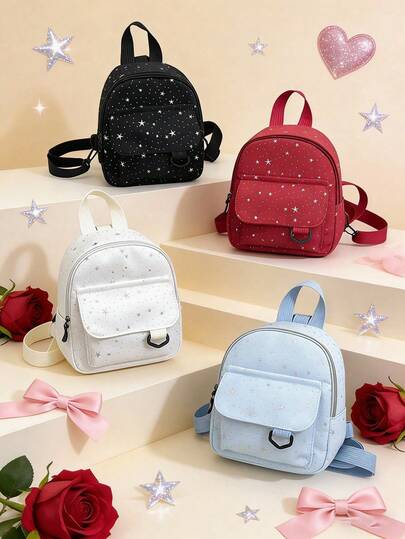 1pc This Stylish Mini Backpack With A Zipper Closure And Sparkling Stars Is A Unique And Versatile Design, Perfect For Everyday Use. Available In Multiple Colors, This High-Quality Bag Is An Essential Fashion Item And Also Makes A Perfect Gift For A Friend.