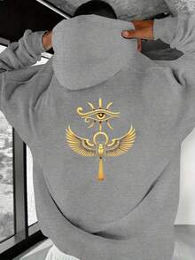 Felpa con cappuccio da uomo taglie forti con occhio di Horus dorato e simbolo Ankh - Nero, vestibilità casual ampia, stampa con simboli egiziani, felpa con cappuccio a maniche lunghe, abbigliamento casual, TAGLIE FORTI - Bianco - Visualizzare 12