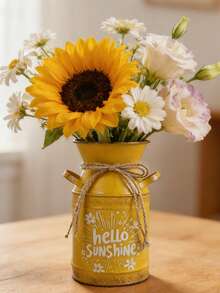 Vintage Sunshine Yellow Iron Vase. The Warm Yellow Tone Echoes The Sunny Slogan, Making The Vase Full Of Vitality, As If It's A Lively Little Item Brought Back From A Seaside Market. Inserting African Marigolds Can Create A Vibrant And Sunny Balcony Focal Point, While Using Plumeria Can Evoke A , Relaxing Vacation Feel, Suitable For Various Energetic Settings. - Double-eared Pot - View 6