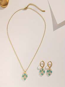 3件套镂空吊坠项链耳环套装，时尚创意设计，奢华简约风格，适合旅行、日常佩戴、度假（OPP袋包装） - 藍色 - 查看 3