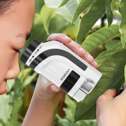 Children's Portable Microscope, 50x-300x Zoom Handheld Microscope, Suitable For Both Children And Adults, Mini Handheld Pocket Digital Microscope With LED Light, Made Of ABS Material, As A Gift For Children's Birthdays And Back To School Season (Battery Not Included)