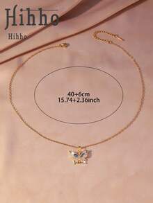 1pc Butterfly Wing Gradient Zirconia Pendant Necklace, Blue & Pink Ombre Zirconia + Full Zirconia Edged Butterfly Wings, Romantic Gift For Girlfriend/Best Friend - Butterfly - View 7