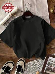 Comfortable Short Sleeve Round Neck Cotton T-Shirt For Women, Casual Regular Fit Top For Daily Outfits, Non-Sheer Basic Tee,Outdoor,Y2K,Streetwear - Black - View 8
