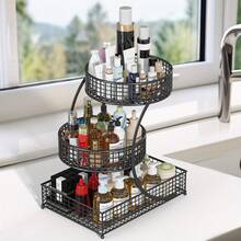 Senmeo 1pc Sleek 3-Tier Metal Cosmetic Organizer (No Installation), Space-Saving For Dressing Table/Bathroom - White - View 4