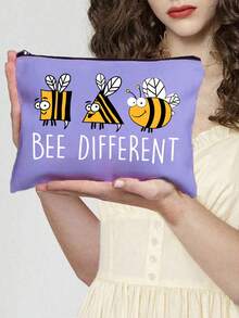 Cute Bee Different Cosmetic Bag,Funny Cartoon Bee Makeup Pouch Travel Toiletry Organizer Zipper Pouch, Novelty Inspirational Canvas Makeup Bag With Zipper,Spacious Cosmetic Pouch - Multicolor - View 13