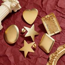 10 件装不锈钢时尚压花星形椭圆形长方形耳环，带耳塞，可用于 DIY 耳环制作，适合女性佩戴 - 耳環 - 查看 3