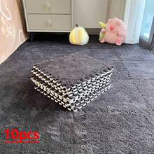 10pcs, 30cm, 60cm Plush Patchwork Rug Tiles, Bedroom Square Decorative Floor Mat, Bedside Cute Carpet, Thick Foam Floor Pad, Odorless Soft Interlocking Floor Protector Mat, Multi-Color Patchwork Rug, Comfortable Room Floor Mat, Suitable For Bedroom, Study, Living Room, Balcony - Plush Floor Mat - View 14