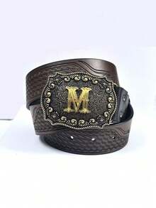 Men's Bohemian Western Cowboy Style Letter Relief High End Metallic Buckle Retro Brown - Multicolor - View 5