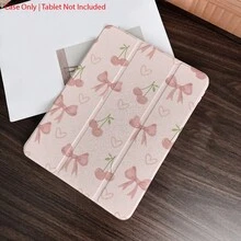 1个粉色蝴蝶结樱桃印花平板电脑保护套，带三折支架，防震，外观甜美可爱，带触控笔收纳槽，适用于10.9/10.2英寸Air 5代/Pro 11/10代/9.7英寸Air 2/7/8代/Air 4/5代/Pro 11/10代，2022款10.9英寸Air，2025款13英寸Air，2025款11英寸Air - 彩色 - 查看 6